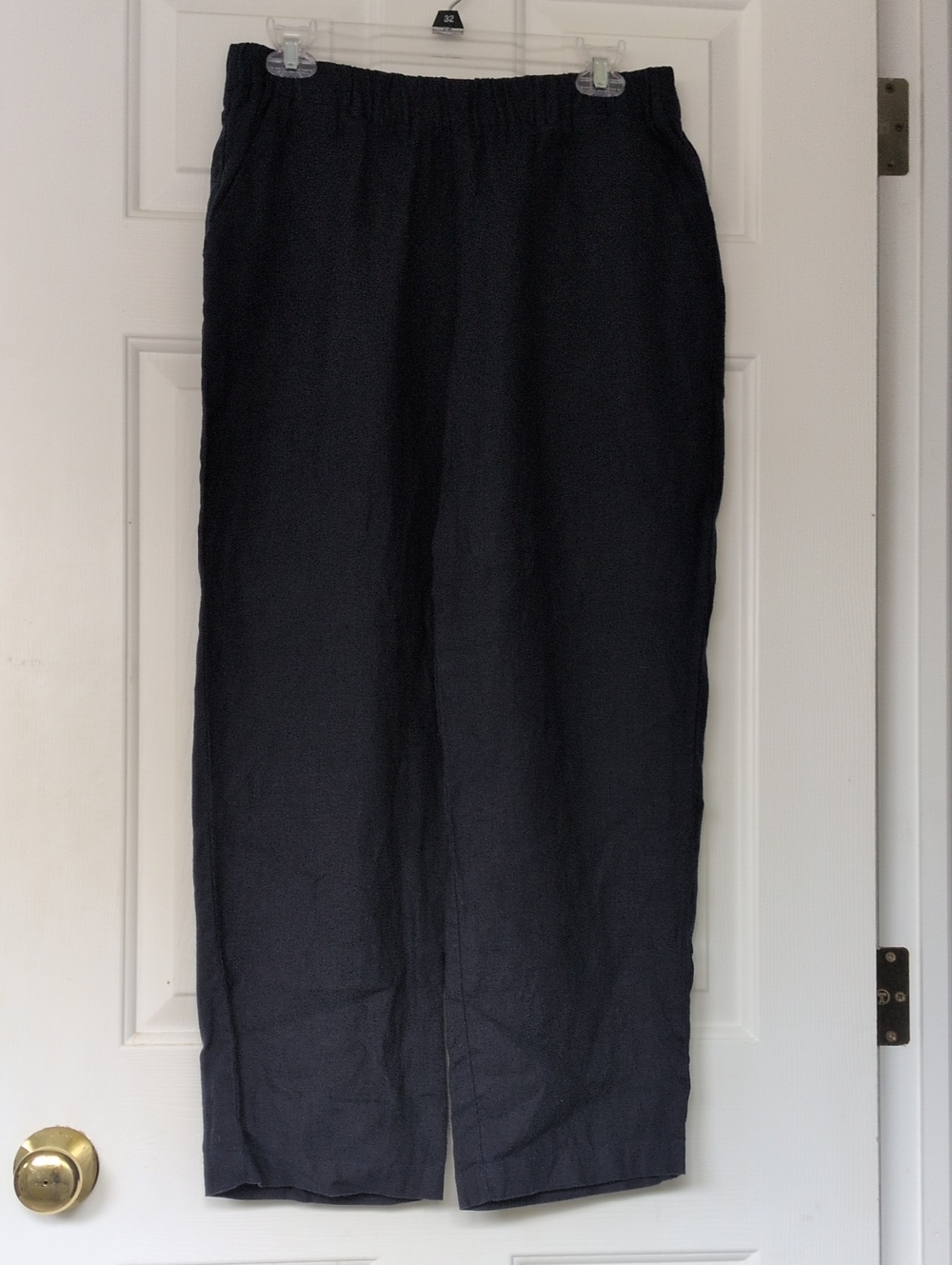 Quince Linen Pants Navy Blue Women's Medium Elastic Waist And Pockets - Picture 2 of 10